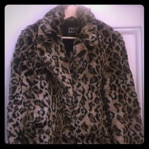 Faux fur leopard print coat